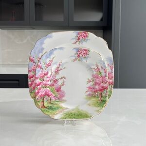 1935 Royal Albert Blossom Time 8” + 6” Plates Bone China Made England. Set of 2.